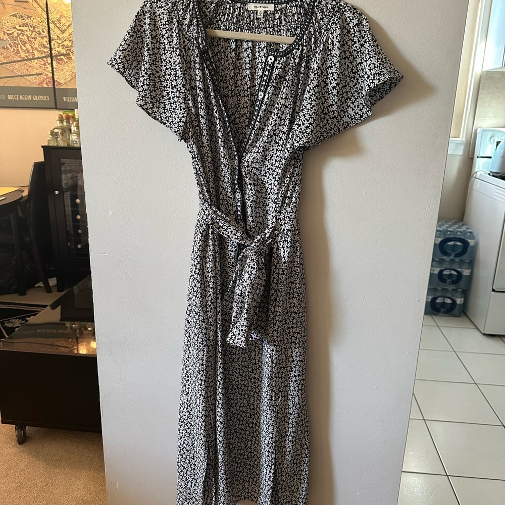 Max Studio Black and White Wrap Tie Front Maxi Dress